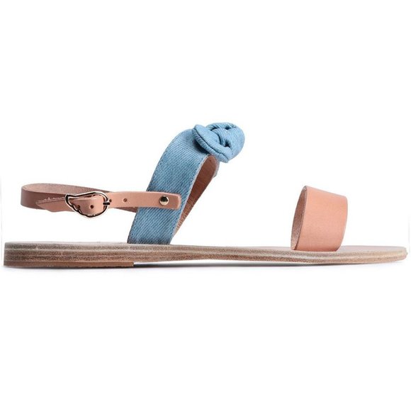 ANCIENT GREEK SANDALS Clio Slingback Size 40 9 Blue Denim Bow Tan Leather NEW - Picture 5 of 14